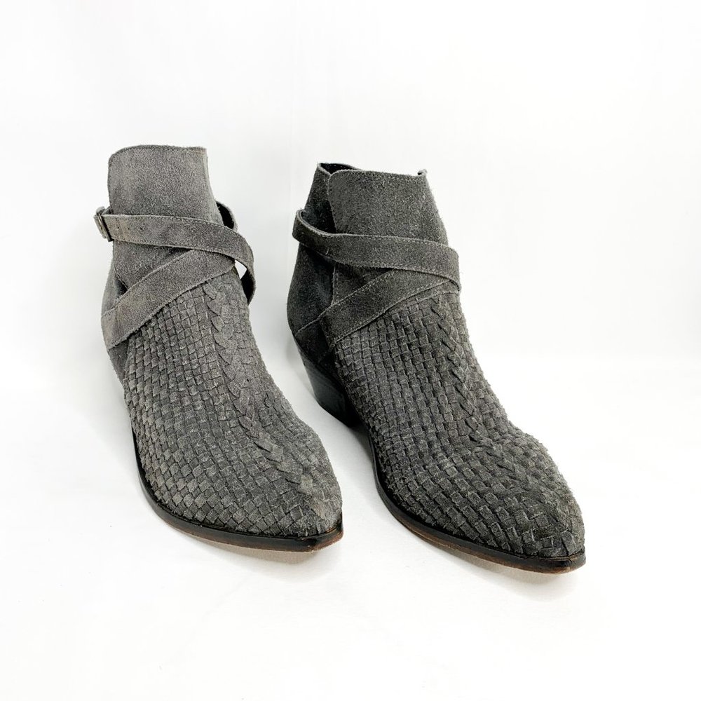 FREE PEOPLE Venture Ankle Boots Woven Suede Stone - Picture 2 of 11